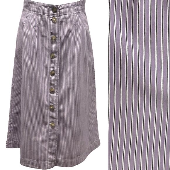 MADEWELL Pleated Midi Skirt. Size 4. Button-front, lilac purple stripe academia - Picture 3 of 16